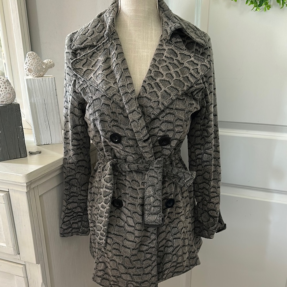Lisa International Size Small Elegant Gray Textured Women's Coat